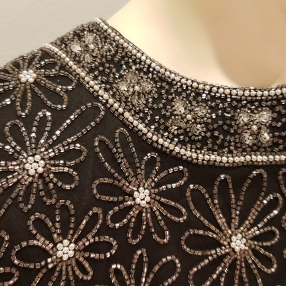 FINAL SALE black beaded silk top Adrianna Papell 1980s L - Picture 5 of 8